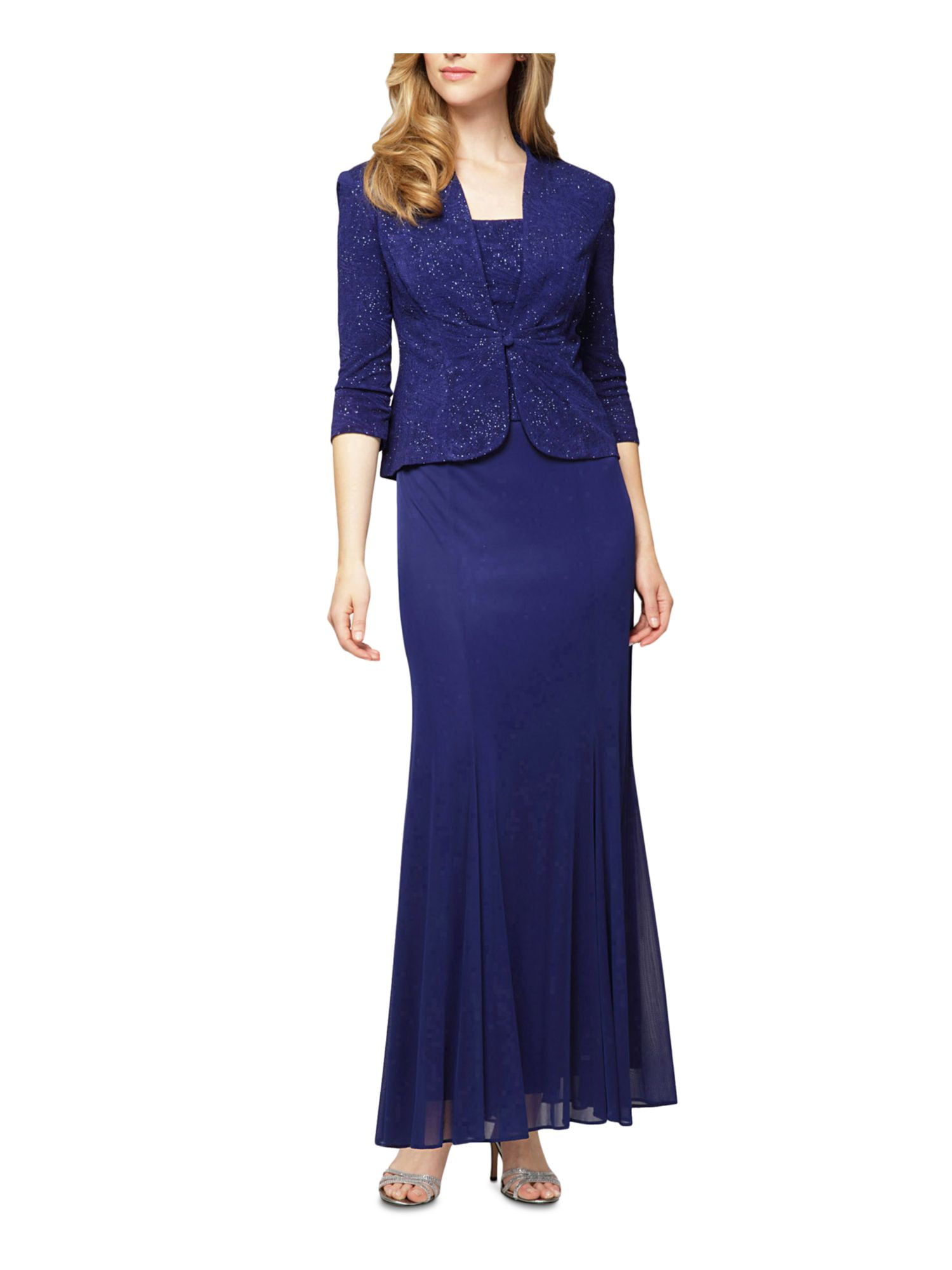 Gown : navy Blue art silk long gown with jacquard jacket