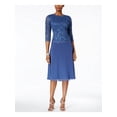 thumbnail image 1 of ALEX EVENINGS Womens Blue Sequined Lace 3/4 Sleeve Crew Neck Midi Evening Fit + Flare Dress Petites 12P, 1 of 2