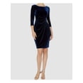 thumbnail image 1 of ALEX EVENINGS Womens Blue Stretch Pleated Ruched Beaded Embellishment Zippered 3/4 Sleeve Scoop Neck Knee Length Party Faux Wrap Dress 8, 1 of 2