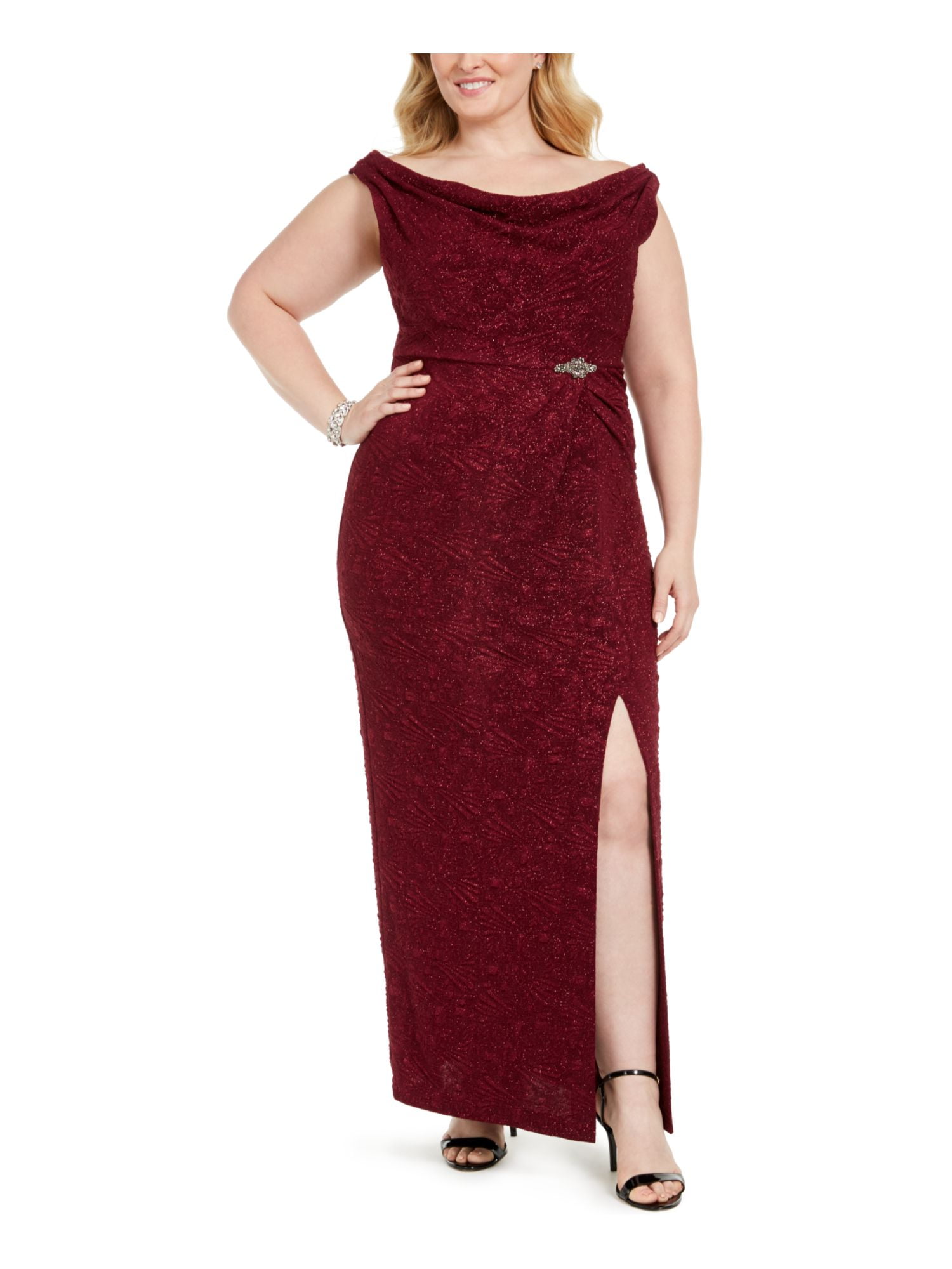 ALEX EVENINGS Womens Burgundy Sleeveless Maxi Formal Dress Plus Size 18W