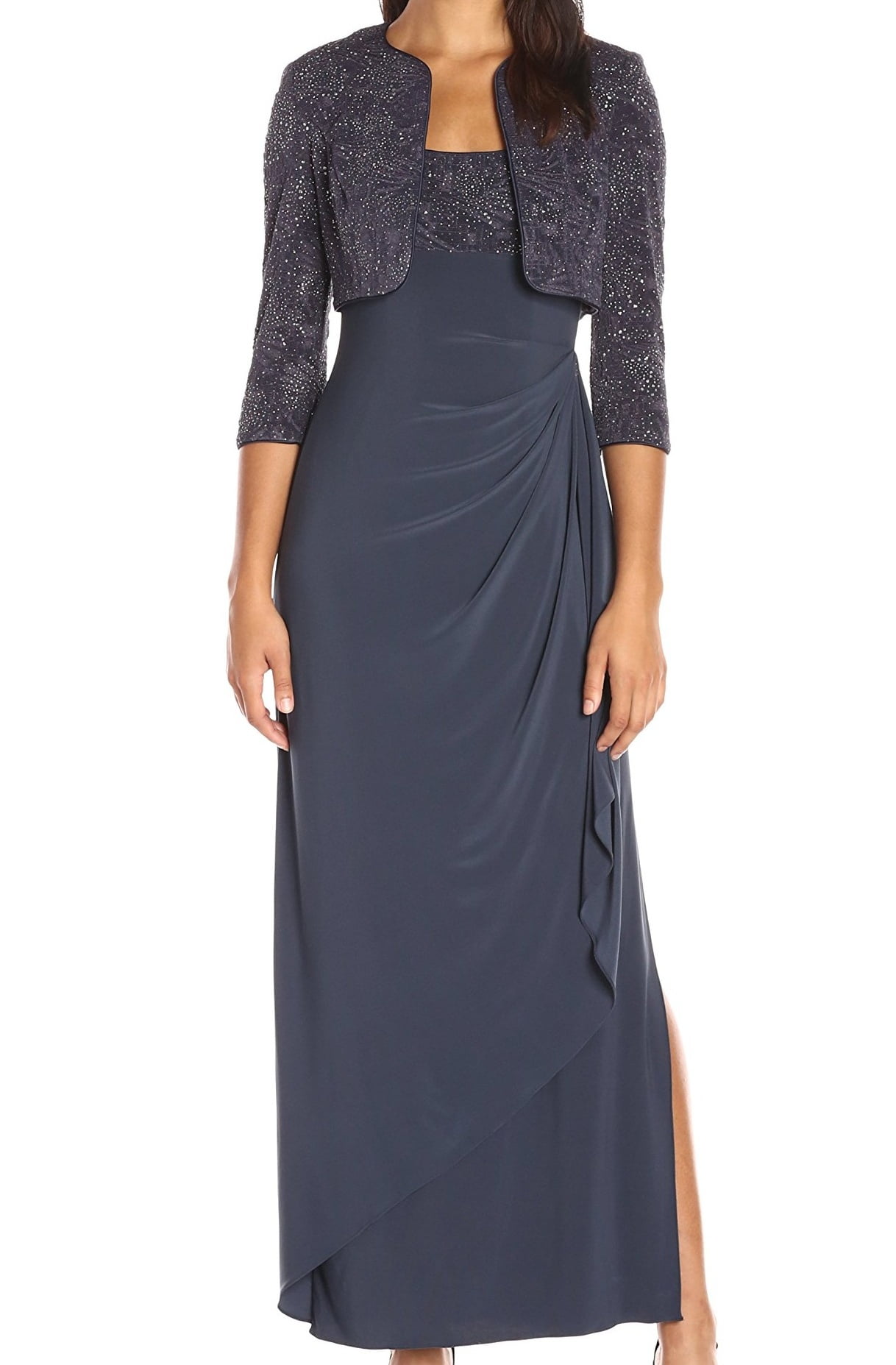 ALEX EVENINGS Womens Gray 3/4 Sleeve Full-Length Evening Dress Size: 18
