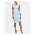 thumbnail image 1 of ALEX EVENINGS Womens Light Blue Stretch Zippered Embellished Ruched Compression Ruffled Sleeveless Surplice Neckline Knee Length Cocktail Faux Wrap Dress 10, 1 of 2