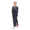 thumbnail image 1 of ALEX EVENINGS Womens Navy Glitter Sleeveless Scoop Neck Full-Length Evening Faux Wrap Dress 8, 1 of 4