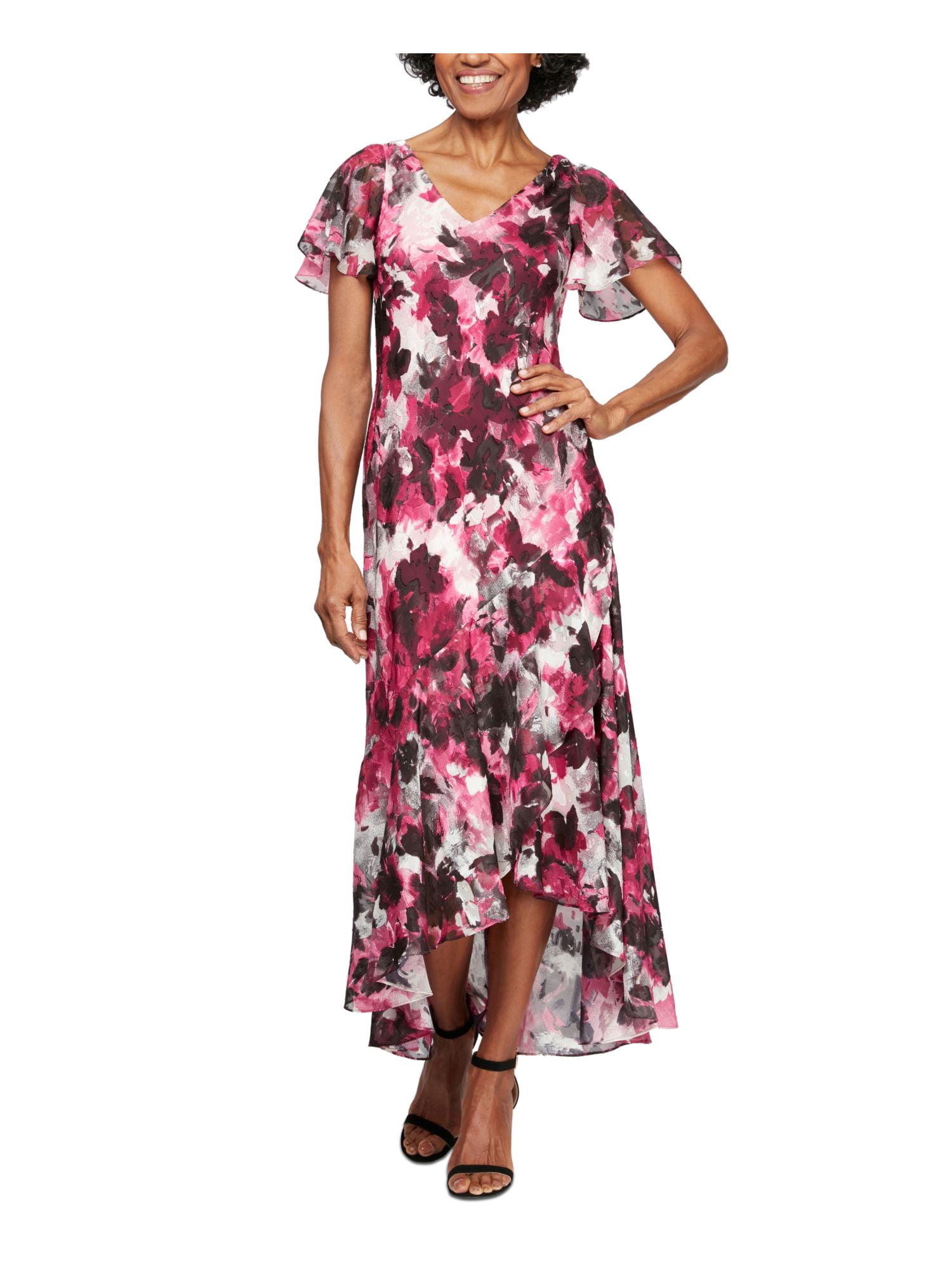 sachin and babi light blue dress Alex Evenings Embroidered Illusion-Yoke Gown In Black main image 1