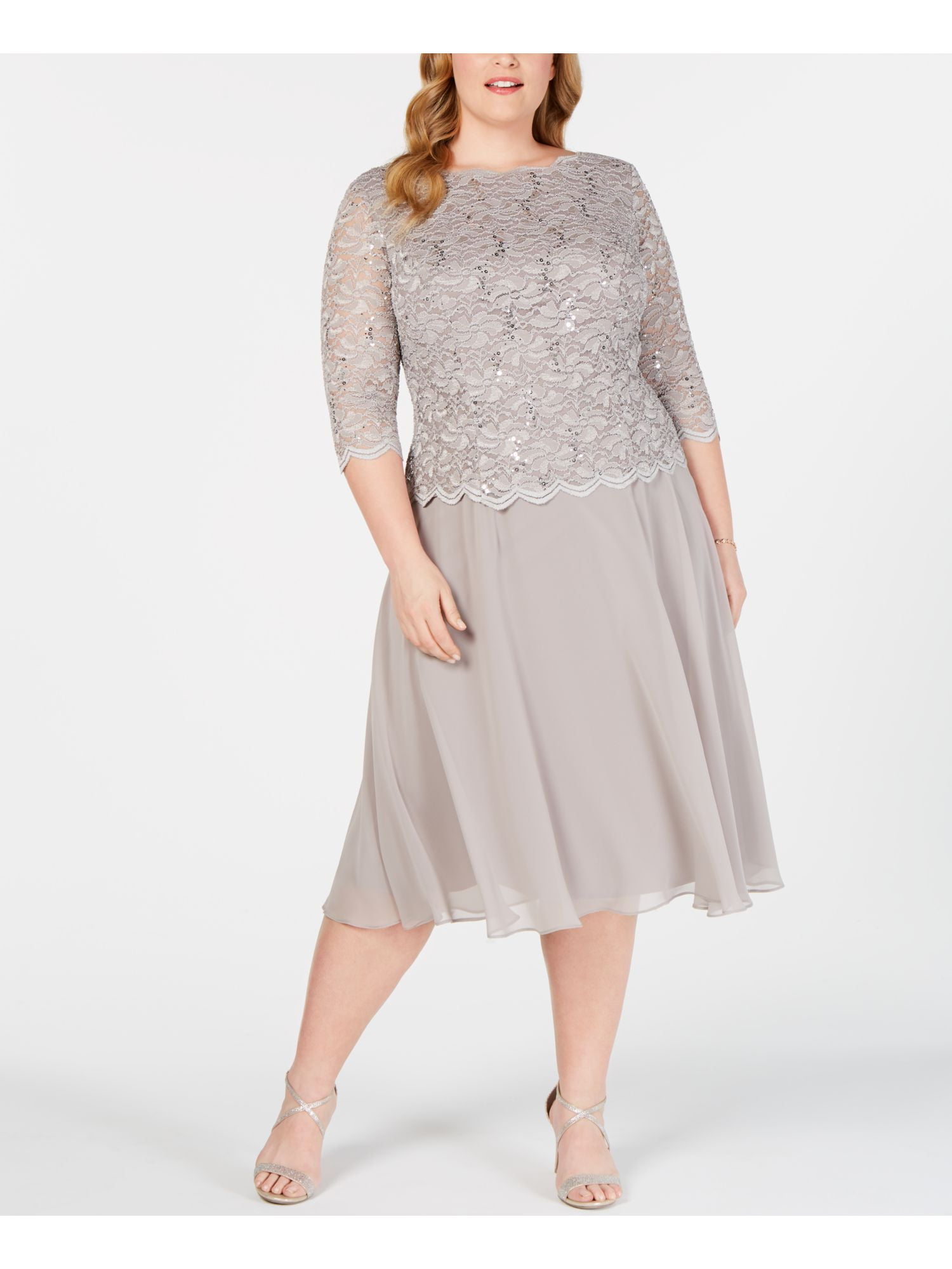 ALEX EVENINGS Womens Purple 3/4 Sleeve Tea-Length Sheath Dress Size: S
