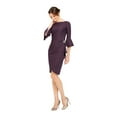thumbnail image 1 of ALEX EVENINGS Womens Purple Ruched Embellished Bell Sleeve Jewel Neck Knee Length Cocktail Sheath Dress 10, 1 of 3