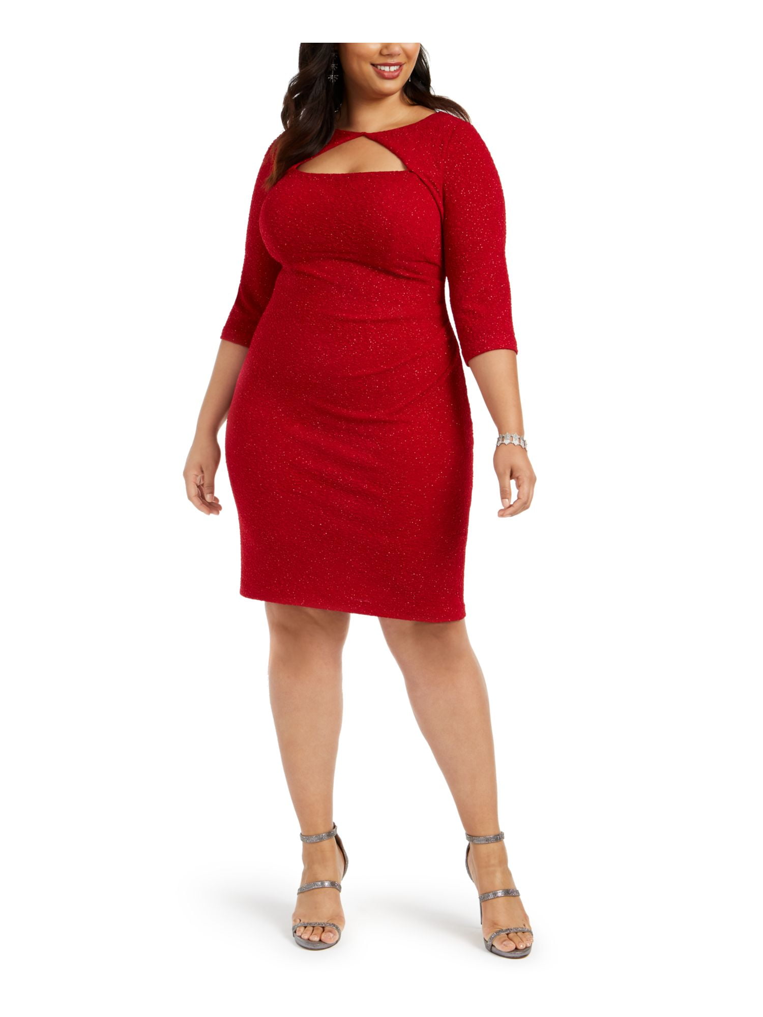 ALEX EVENINGS Womens Red Long Sleeve Short Body Con Cocktail Dress