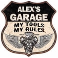thumbnail image 1 of ALEX'S Garage My Tools My Rules V8 Wings 12x12 Metal Sign 211110026159, 1 of 1