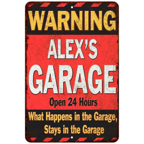 ALEX'S Garage Warning Man Cave Wall Decor 12x18 Metal Sign 112180030159