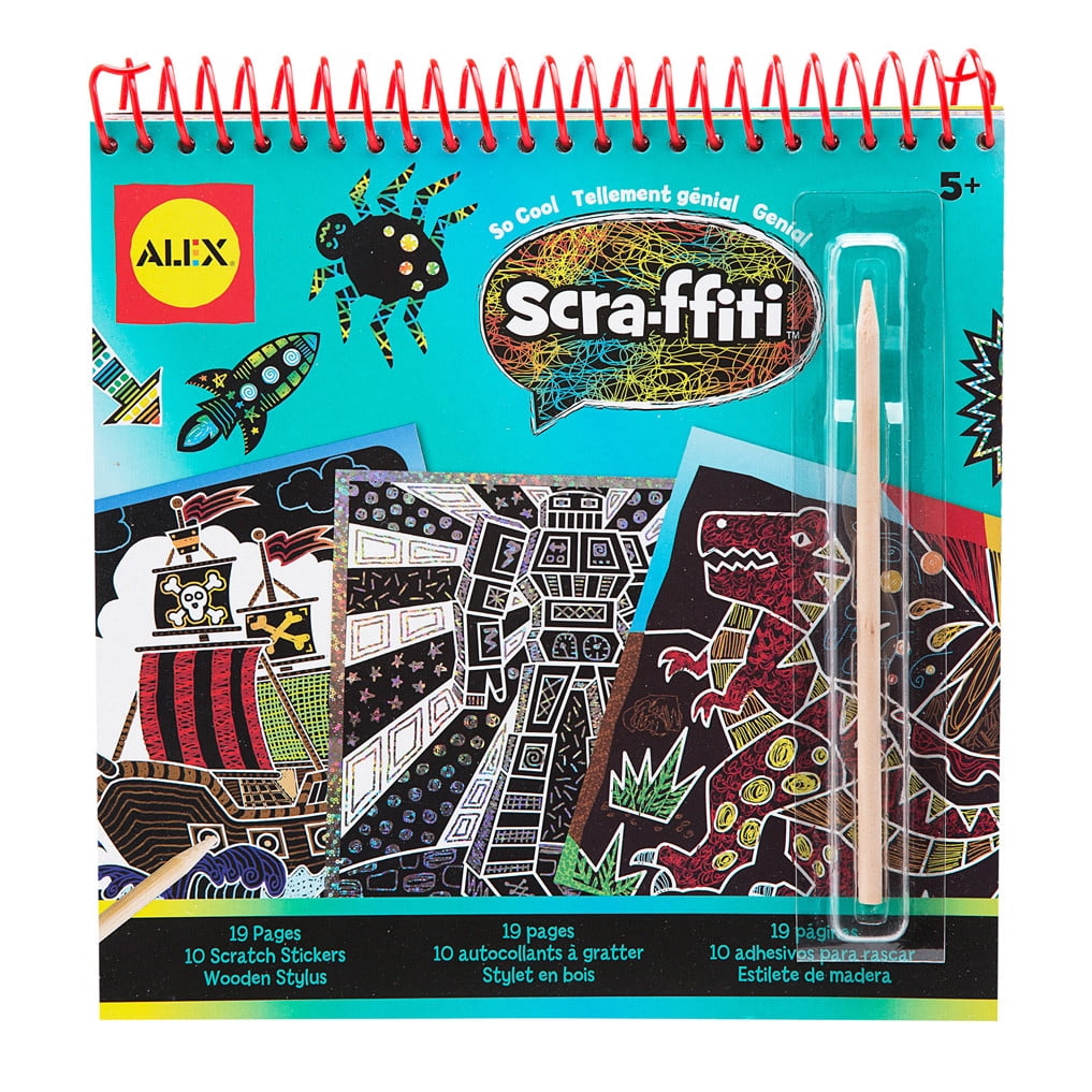 Yarlilyan 9 Pieces Space Design Cartoon Scratch Art Set with Wooden Stylus and Brush, Black Scratch Off and Coloring Cards for Kids, Creative Toys