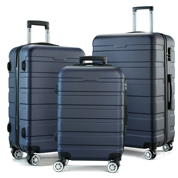 ALEX VANDO Traveler Luggage Sets Expandable PC+ABS Durable Suitcase Sets Double Wheels TSA Lock Navy Blue 3PCS