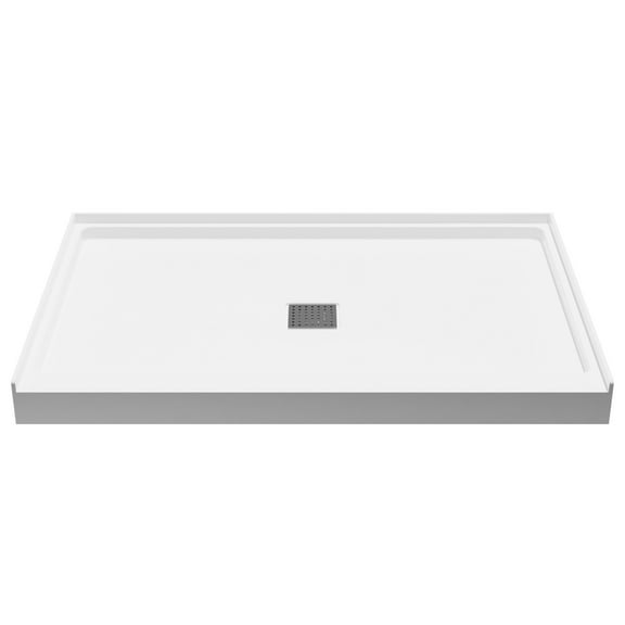 Alexander 48 in. L x 32 in. W Alcove Shower Pan Base with Center Drain in Glossy White Marine Acrylic