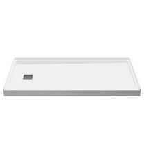Alexander 60 in. L x 30 in. W Alcove Shower Pan Base with Left Drain in Glossy White Marine Acrylic