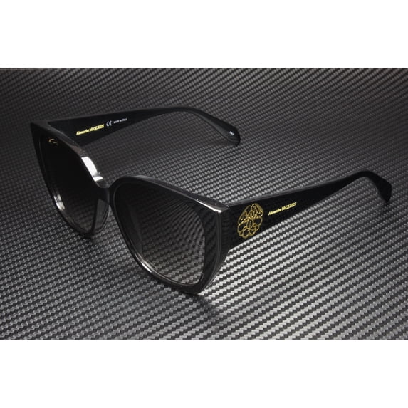 ALEXANDER MCQUEEN AM0284S 002 Cat Eye Black Shiny Grey 58 mm Women's Sunglasses