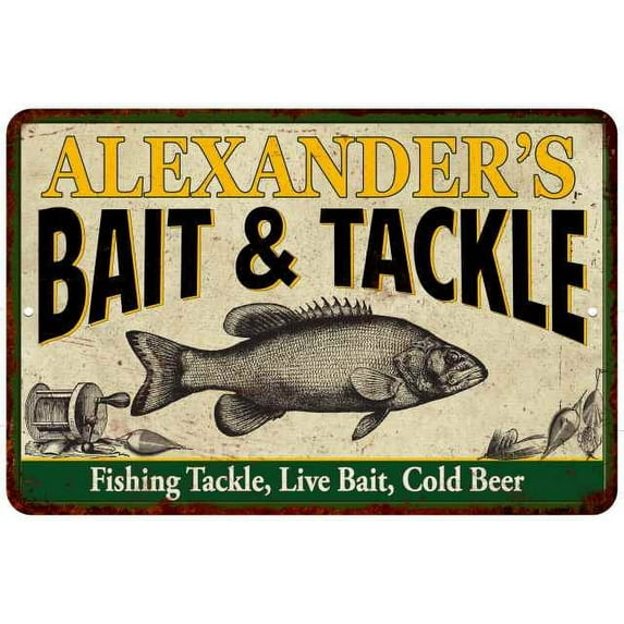 ALEXANDER'S Bait & Tackle Gift Metal Sign Man Cave 12x18 112180016144