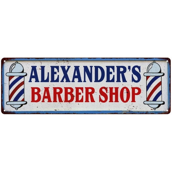 ALEXANDER'S Barber Shop Hair Salon Vintage Look Metal Sign Retro 106180031011