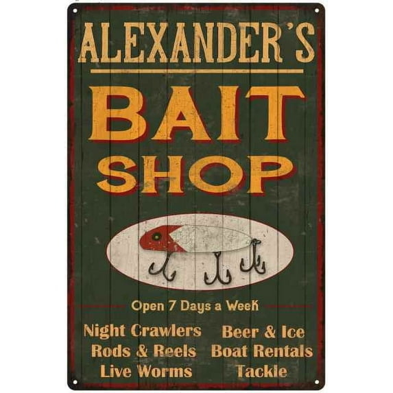 ALEXANDER'S Green Bait Shop Man Cave 8 x 12 Matte Finish Metal 108120027144