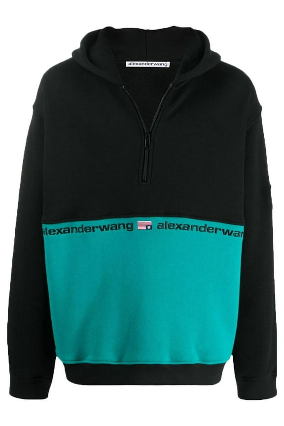 Men's Colorblock 1/2 Zip Hooded Sweatshirt, Black/Jade, X-Large