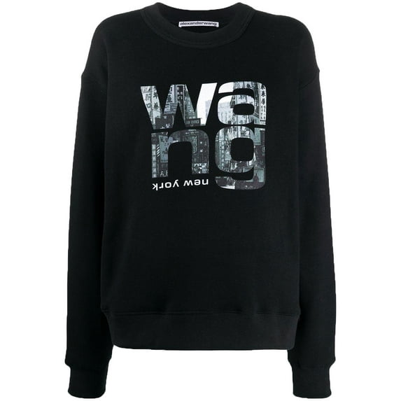 ALEXANDER WANG Men's Crewneck Graphic Print Sweatshirt, Black, Large