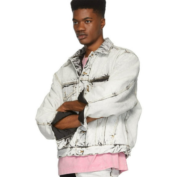 ALEXANDER WANG Men's Denim Padded Trucker Jacket, Acid White, Large