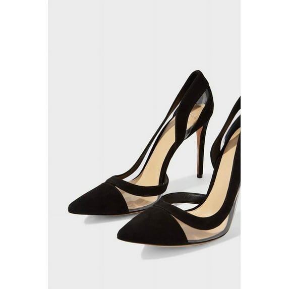 ALEXANDRE BIRMAN Wavee 100 Black Suede Pumps Clear Pointed Toe Stiletto Heeled (Black, 9)