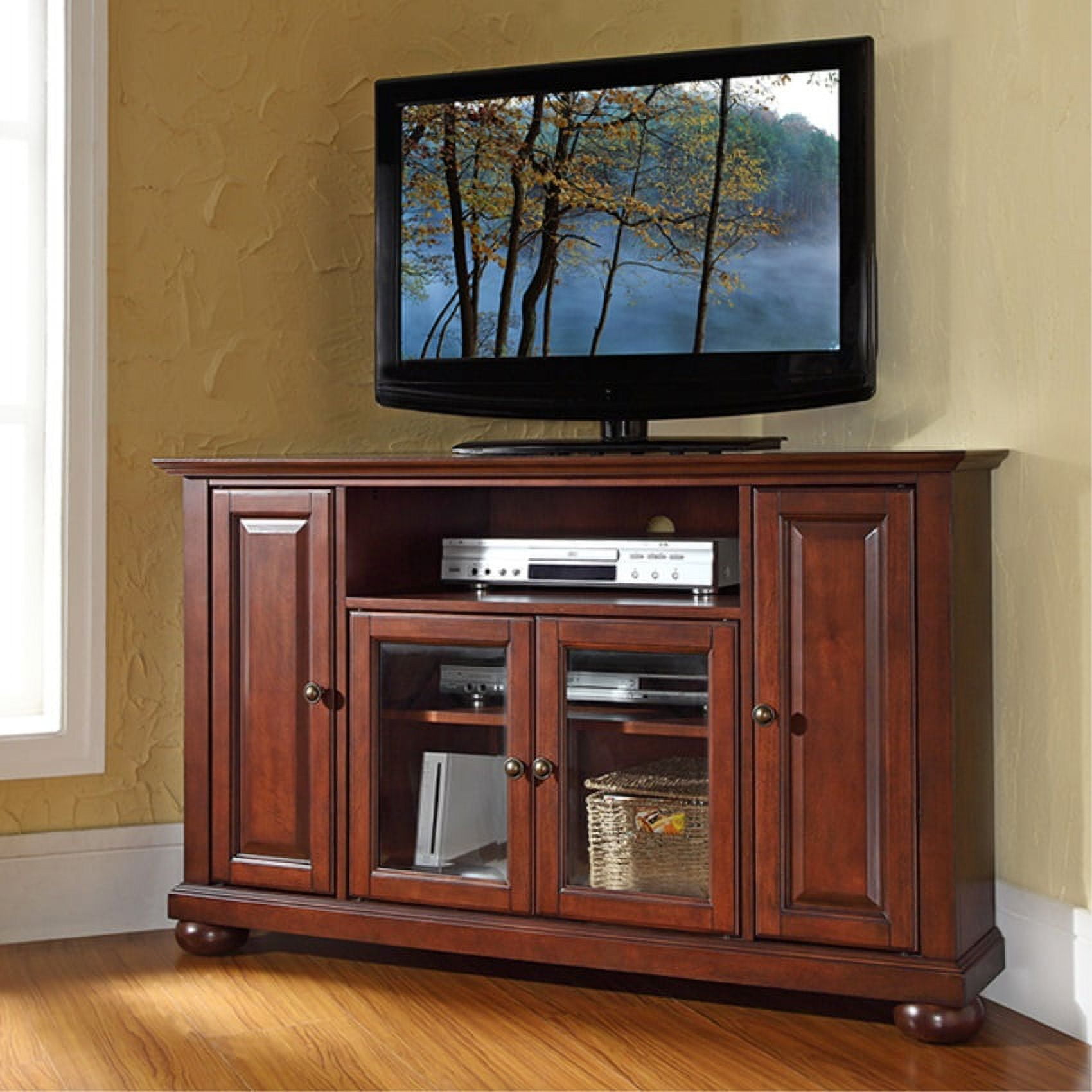 Vintage Mahogany Corner TV Stand with Glass Doors