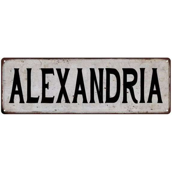 ALEXANDRIA Vintage Look Rustic Metal City State Sign 8 x 24 Matte Finish Metal 108240041270