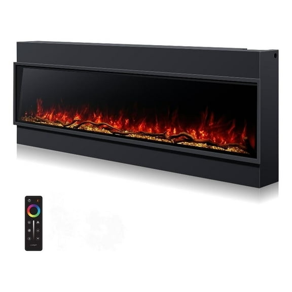 ALEXENT Recessed 44" black Electric Fireplace WiFi Remote Wall Mount Flame Color
