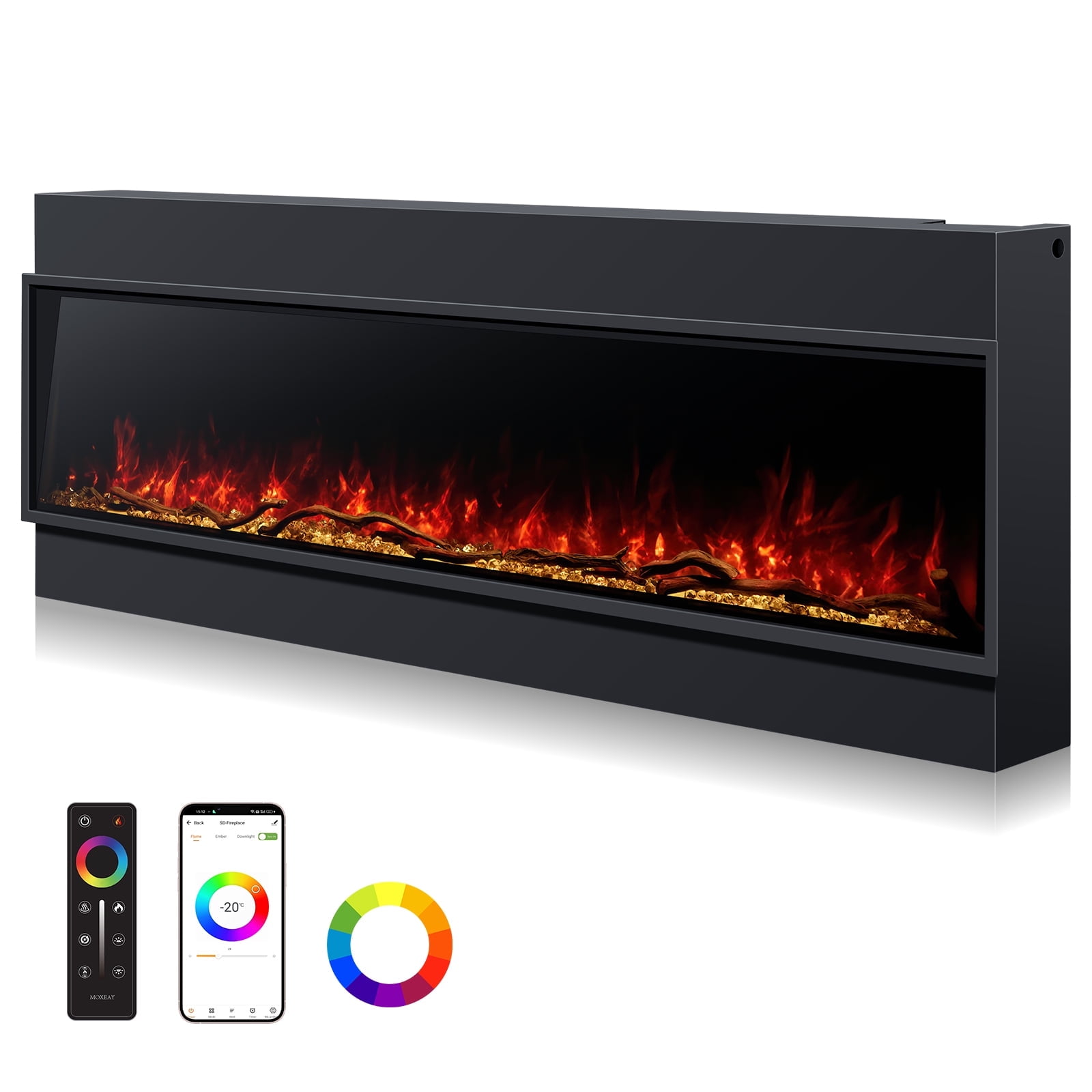 Alexent 80" Black Recessed Electric Fireplace with Remote