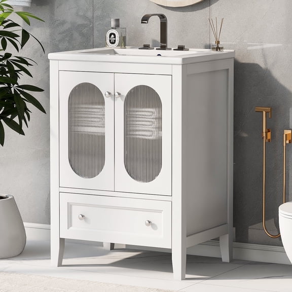 ALEXLOGER 24'' Bathroom Vanity with Single Sink Combo, Modern Bathroom Storage Cabinet with 1 Drawer and 2 Doors, Freestanding Bathroom Vanities, Small Single Bath Storage Vanity Sink