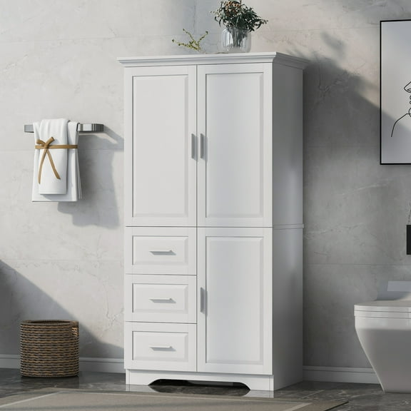 ALEXLOGER 62.2" Tall Bathroom Storage Cabinet with 3 Doors and 3 Drawers, Freestanding Linen Cabinet, Wooden Pantry with Adjustable Shelf for Bathroom, Kitchen, Living Room