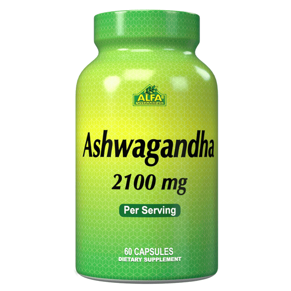 ALFA VITAMINS Ashwagandha 2,100 mg Pure Ashwagandha Powder and Root Extract - Immune Booster, Stress Relief, Mood Enhancer - 60 Capsules