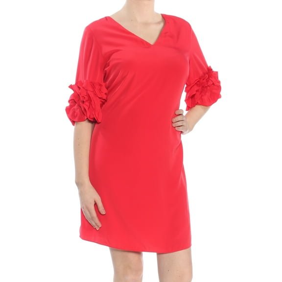 ALFANI $100 Womens New 1311 Red Ruffle Sleeve V Neck Shift Dress 10 B B