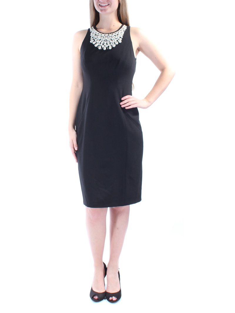 Alfani Prima Black Sleeveless Embellished-Neck Sheath Dress 6