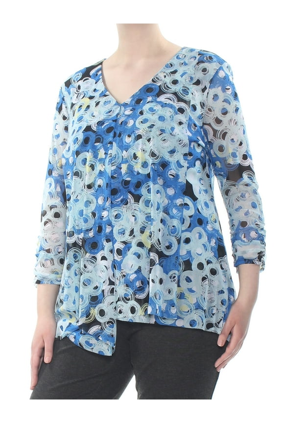 Womens Blue Printed Long Sleeve Blouse Top Size: XL