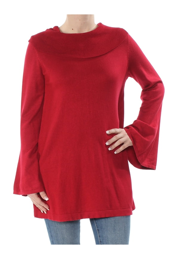 $59 Womens New 1503 Red Cowl Neck Bell Sleeve Casual Sweater S B+B