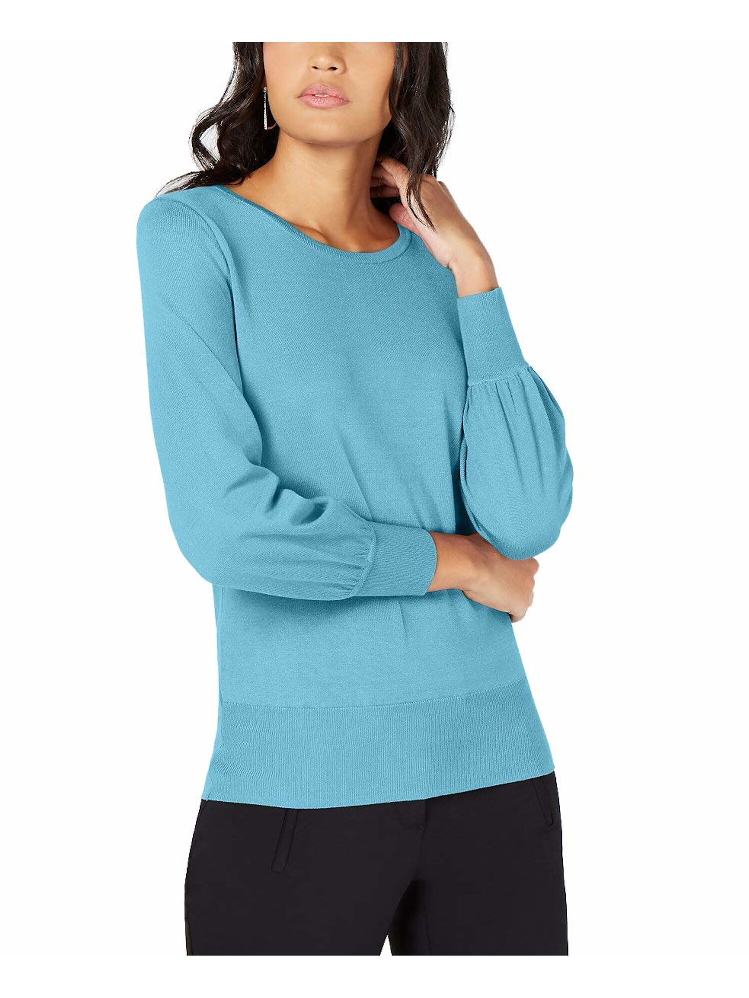ALFANI 60 Womens New 0278 Blue Banded Bottom Crew Neck Sweater XL B B