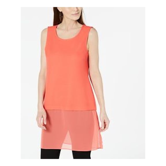 ALFANI $60 Womens New 0782 Coral Layered-look Tunic Party Top PS Petites B+B