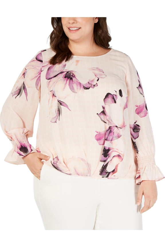 Plus Size Pleated Tuck Front Blouse Pink 0 Plus