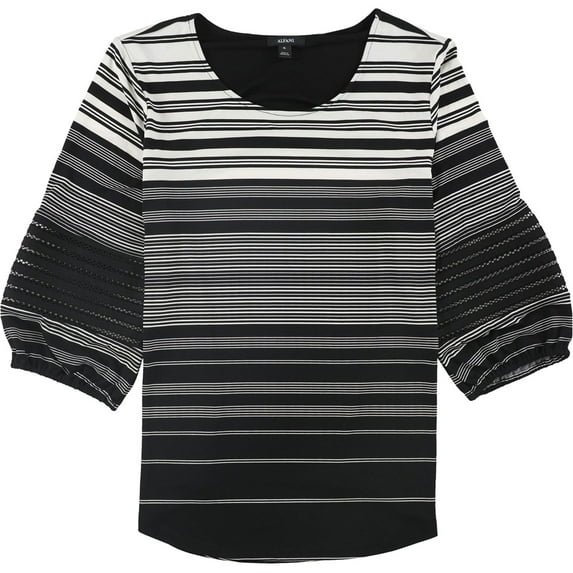 Alfani Womens Striped Illusion Sleeve Pullover Blouse, Black, Large