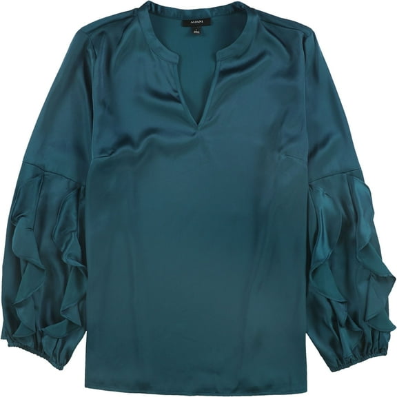 Alfani Womens Charmouse Ruffle Sleeve Pullover Blouse, Blue, X-Large