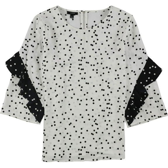 Alfani Womens Polka Dot Ruffled Blouse, White, Medium