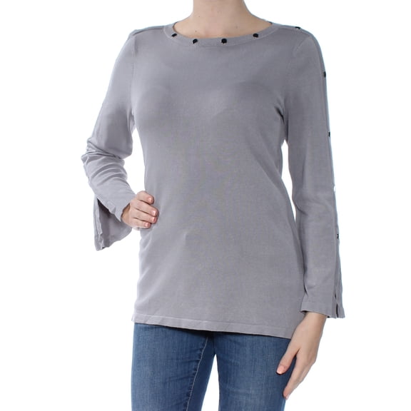 ALFANI $69 Womens New 1417 Gray Embellished Slitted Long Sleeve Sweater M B+B