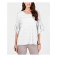 thumbnail image 1 of ALFANI $69 Womens New Ivory Ruffled Jewel Neck 3/4 Sleeve Casual Top M B+B, 1 of 2