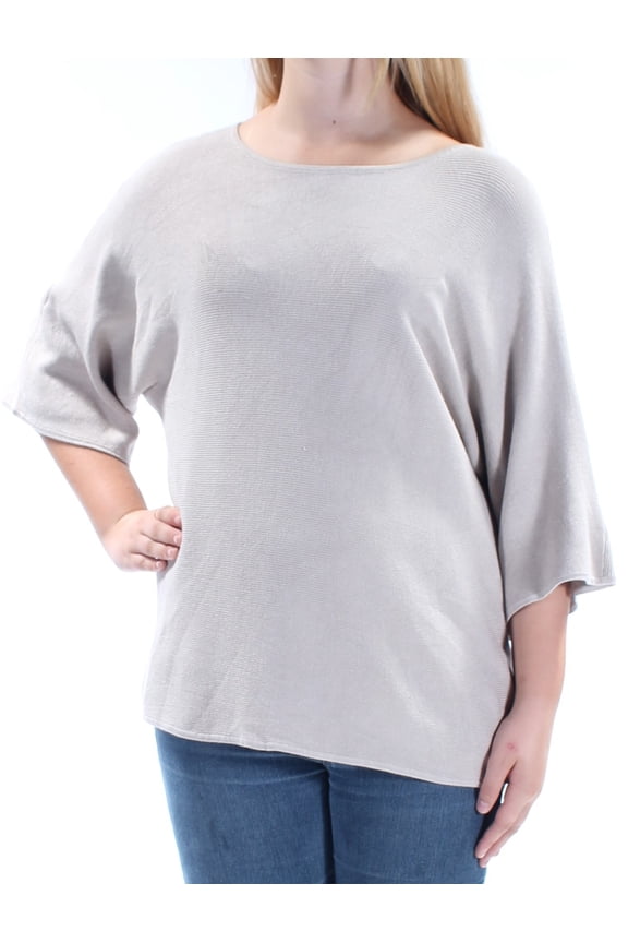 Womens Beige Textured Dolman Sleeve Jewel Neck Sweater Size: M