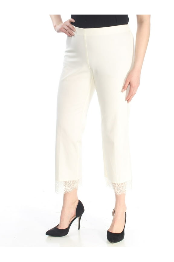 $75 Womens New 1324 Ivory Cropped Lace Hem Casual Pants 16 B+B