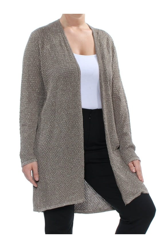 $79 Womens New 1069 Gold Metallic Open-Front Cardigan Sweater L B+B