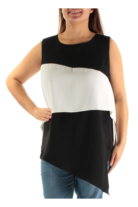 $79 Womens New 1361 Black Color Block Sleeveless Trapeze Top 16 B+B