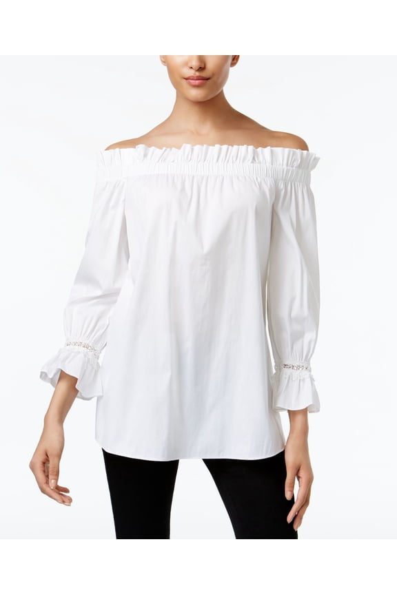 Prima Ruffled Off The Shoulder Peasant Top Bright White 8