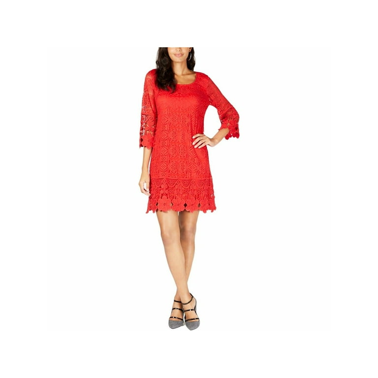 ALFANI 85 New 0194 Red Lace Crochet Trim Scoop Neck Cocktail